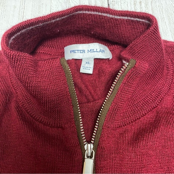 Peter Millar 1/4 Zip-Up Sweater Red merino wool long sleeve XL - Picture 2 of 9